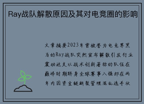 Ray战队解散原因及其对电竞圈的影响